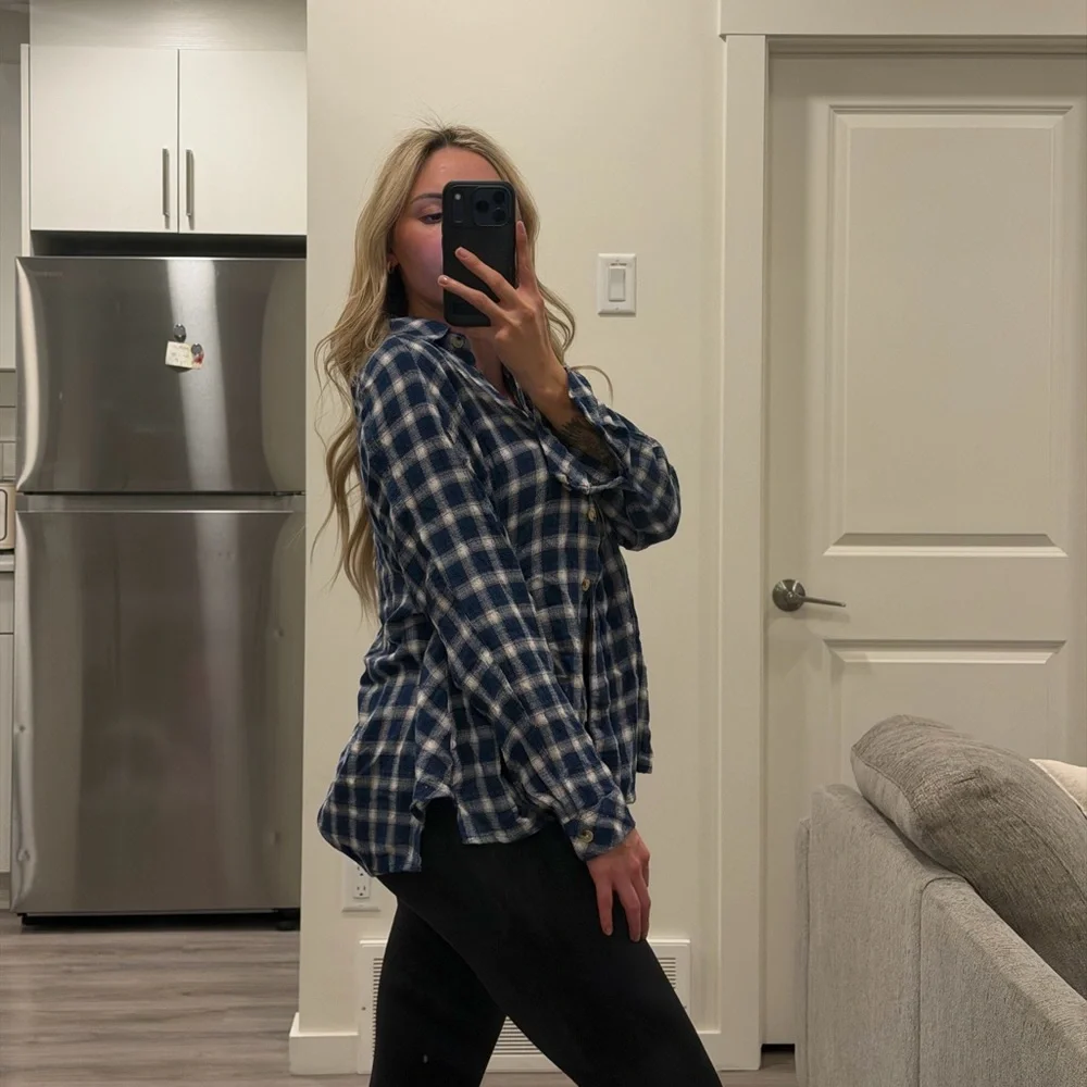 BDG Navy and White Plaid Button-Down Shirt - Picture 3 of 4